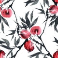 Watercolor peaches tree Royalty Free Stock Photo