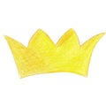 Watercolor pencils hand drawn illustration of yellow golden crown