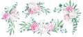 Watercolor peonies bouquets set. Hand drawn combination of white and pink flowers, eucalyptus and gypsophila branches Royalty Free Stock Photo