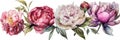 Watercolor Peonies Set on White Background for Invitations and Posters. Royalty Free Stock Photo
