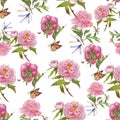 Watercolor peony seamless pattern