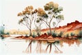 Watercolor illustration of the outback in rural Australia