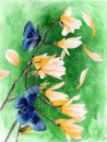 Watercolor picture of a branch with yellow magnolia flowers