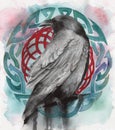 Watercolor picture of a raven