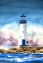 Watercolor picture of the Santa Cruz Breakwater Walton Lighthouse