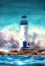 Watercolor picture of the Santa Cruz Breakwater Walton Lighthouse