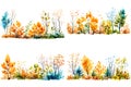 Watercolor pictures of trees in different seasons. Generative AI