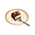 Watercolor piece of chocolate cake with cherry