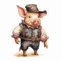 Watercolor Pig In Detailed Cowboy Costume - Fantasy Illustration