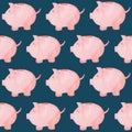 Watercolor piggy bank pattern. Money concept. Illustration for design, print or background