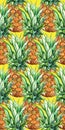 Watercolor pineapple exotic tropical fruit seamless pattern texture background Royalty Free Stock Photo