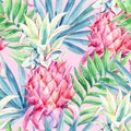 Watercolor pineapple fruit seamless pattern