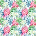 Watercolor pineapple fruit seamless pattern