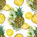 Watercolor pineapple seamless pattern