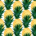 Watercolor pineapples pattern. Repeating texture with realistic pineapple on white background. Fashion summer wallpaper design