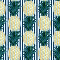 Watercolor pineapples seamless pattern in abstract style. Fashion summer print design Royalty Free Stock Photo