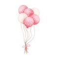 Watercolor pink balloons bunches illustration.Birthday party,Valentines day decoration