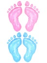 Watercolor Pink Blue Foot Prints illustration isolated on white background