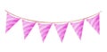 Watercolor pink bunting flags isolated on white background Royalty Free Stock Photo