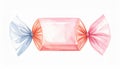 Watercolor Pink Candy in Wrapper with Blue Bows on White Background Royalty Free Stock Photo