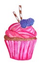 Watercolor pink cupcake