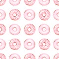 Watercolor pink donuts digital paper. Seamless pattern illustration. Food graphics.