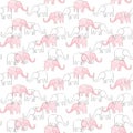 Watercolor pink elephant pattern for kids design. Sketch style