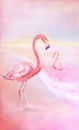 Watercolor Pink flamingo at sunset Royalty Free Stock Photo