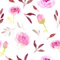 Watercolor pink floral seamless pattern on white background Royalty Free Stock Photo