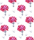 Watercolor pink clove with butterfly. Seamless pattern for design on a white background. Royalty Free Stock Photo