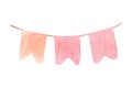 Watercolor pink garland. Pink flags