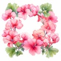 Watercolor Pink Geranium Flower Wreath Illustration Royalty Free Stock Photo