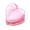 Watercolor pink heart shape macarons cake isolated on white background