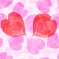 Watercolor pink hearts seamless pattern.