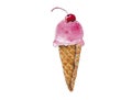 Watercolor waffle cone with ice cream and cherry