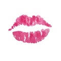 Watercolor pink lips. Lip and kiss print Royalty Free Stock Photo