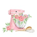 Watercolor pink mixer for creating diy bakery logo Royalty Free Stock Photo