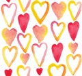 Watercolor abstract pink orange heart seamless pattern background