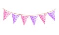Watercolor pink party banner with triangle flags isolated on white background Royalty Free Stock Photo