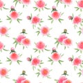 Watercolor pink peonies flowers. Beautiful peony floral seamless pattern Royalty Free Stock Photo