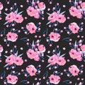 Watercolor pink poppies bouquets seamless pattern