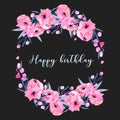 Watercolor pink poppies and small wildflowers wreath, hand drawn isolated on a dark background Royalty Free Stock Photo