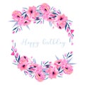 Watercolor pink poppies and small wildflowers wreath, hand drawn isolated on a white background Royalty Free Stock Photo