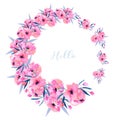 Watercolor pink poppies wreath, hand drawn isolated on a white background