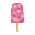 Watercolor pink popsicle. Hand drawn berry ice cream pop illustration isolated on white background. Summer frozen