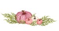Watercolor Pink Pumpkin Composition, Floral Pumpkins, Halloween Clip Art, Autumn Design Elements, Fall Arrangement