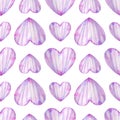 Watercolor pink and purple striped hearts pattern. Valentine's day background. Romantic seampless pattern.