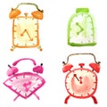 Watercolor color alarm clocks