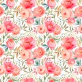 Watercolor pink peonies flowers seamless pattern on white background. Floral summer background.Created with Generative AI Royalty Free Stock Photo