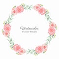 Watercolor pink rose flower circle frame Royalty Free Stock Photo